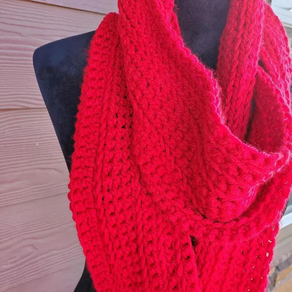 Handmade Crocheted Red Women's Winter Infinity Scarf - Picture 2 of 9